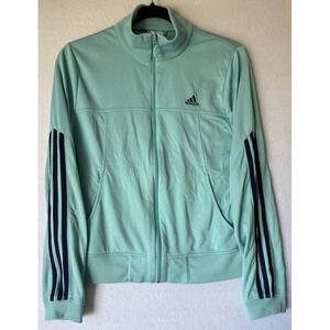 Adidas Track Jacket‎ Women Medium Blue Full Zip 3 Stripes Pockets Lightweight